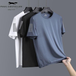 Paul Costello เสื้อยืดลําลอง ผ้าเรยอน แขนสั้น แบบบาง แห้งเร็ว เหมาะกับการเล่นกีฬา แฟชั่นฤดูร้อน สําหรับผู้ชาย