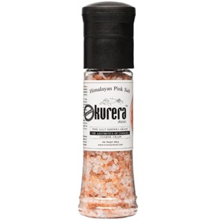 เคียวร่าเกลือหิมาลัยสีชมพูแบบเกล็ดขวดหัวบด 400กรัม  /  Kurera Coarse Grain Himalayan Pink Salt with Grinder 400g.