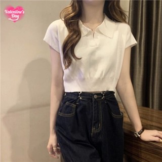 ​​🌺พร้อมส่ง เสื้อคอปกทรงครอปผ้านิ่มใส่สบายมากค่าอิอิ Cropped collar shirt【Crystal_003】