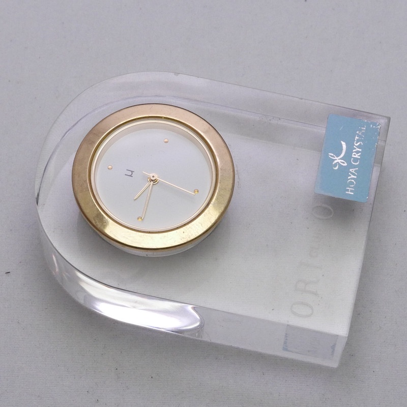 นาฬิกา Vintage มือสองญี่ปุ่น Pocket Watch นาฬิกาพกนาฬิกาตั้งโต๊ะ Hoya CrystalระบบQUARTZทรงสี่เหลี่ยม กรอบทองหน้าปัด 40มม