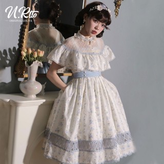 □☃❡urtto original Lolita กระโปรงดอกไม้ JSK หวานตาข่ายสลิงฤดูร้อนชุดดอกไม้โบราณ