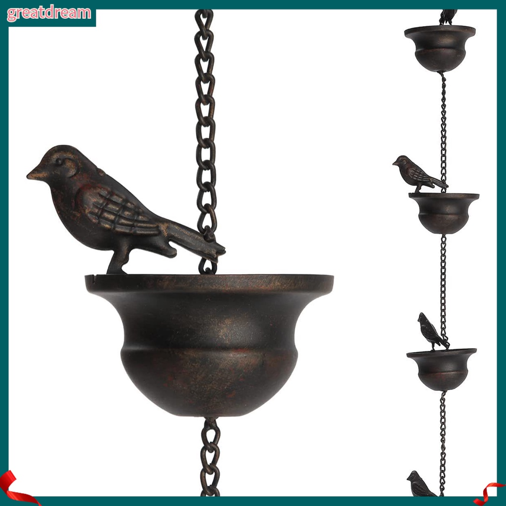  Red Bronze Mobile Bird Rain Chain 85ft Decorative Outdoor Garden Courtyard Décor with Cups Unique Iron Rainfall System
