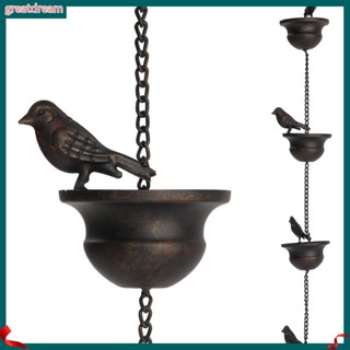 &lt;GD&gt; Red Bronze Mobile Bird Rain Chain 85ft Decorative Outdoor Garden Courtyard Décor with Cups Unique Iron Rainfall System