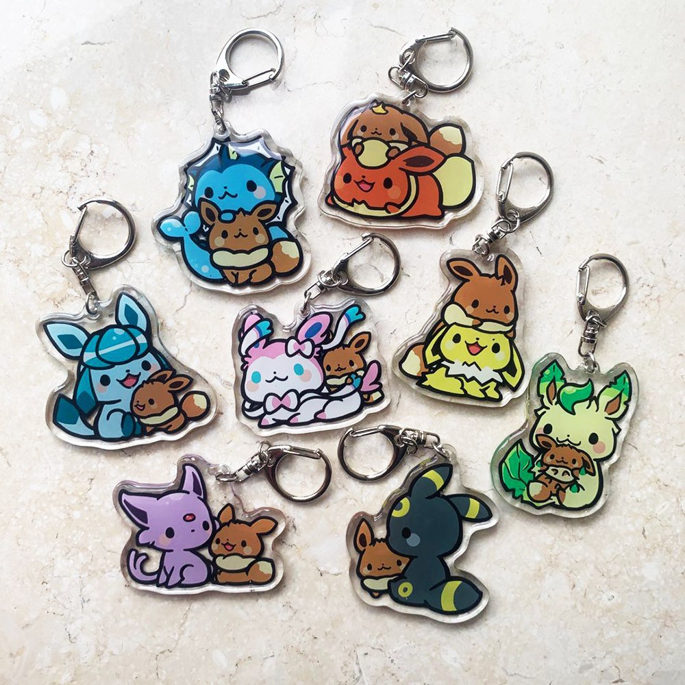 ❤❤❤💯[READY STOCK] Pokemon Keychain Eevee Family Eeveelution Flareon Vaporeon Jolteon Espeon Umbreon