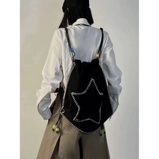 ◑☼™2023 New Niche Black Star Drawstring Backpack Messenger Bag วิธีการหิ้วแบบต่างๆ