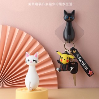 ﺴสร้างสรรค์การ์ตูนแมวตะขอติดผนังประตูห้องน้ำหอพักหลังตะขอกาวสุดน่ารักตะขอเหนียวปลอดหมัดน่ารัก