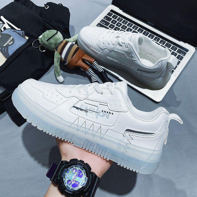 Men's White Shoes Air Force One Aj Men's Shoes Ins Flat Sneakers Korean Style Jelly Sole Thick Sole Heightening Trendy S