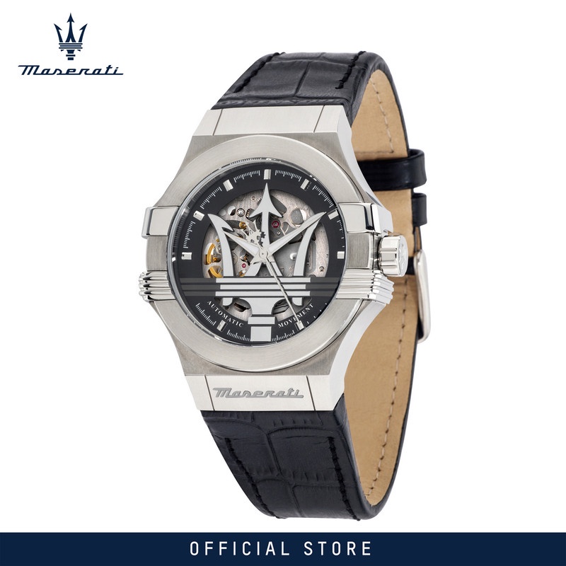 【2 Years Warranty】 Maserati Potenza 40mm Black Skeleton Dial Men's Automatic นาฬิกาข้อมือ R882110803