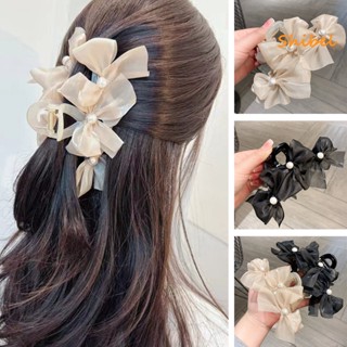 HOT_ ผมClaw Bowknot Faux Pearl DesignฟันStrong Holdอุปกรณ์เสริมผมลื่นผู้หญิงขนาดใหญ่Jawคลิปปาร์ตี้