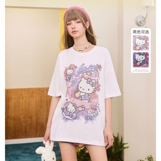 [Asian Culture Must-Have] เสื้อยืดแขนสั้น พิมพ์ลายการ์ตูนเฮลโลคิตตี้ สีขาว น่ารัก สไตล์สตรีท อเมริกัน สําหรับผู้หญิง