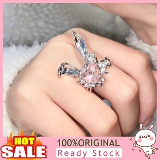 [B_398] Finger Ring Adjustable Exquisite Rhinestones Pink Heart Lovely Rabbit Ear Finger Ring Valentines Day Gift