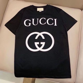 GUCCI เสื้อยืดแขนสั้นลําลอง คอกลม ผ้าฝ้ายแท้ พิมพ์ลายตัวอักษร ทรงหลวม แฟชั่นฤดูใบไม้ผลิ และฤดูร้อน