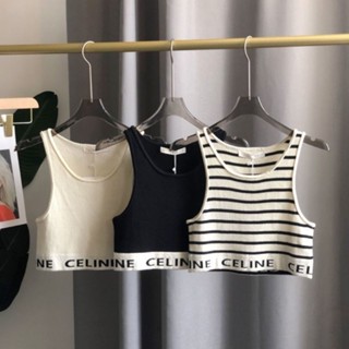 Celine 2022CE เสื้อกีฬา ผ้าเรยอนถัก ลายตัวอักษร LISA แฟชั่นฤดูร้อน สําหรับผู้หญิง