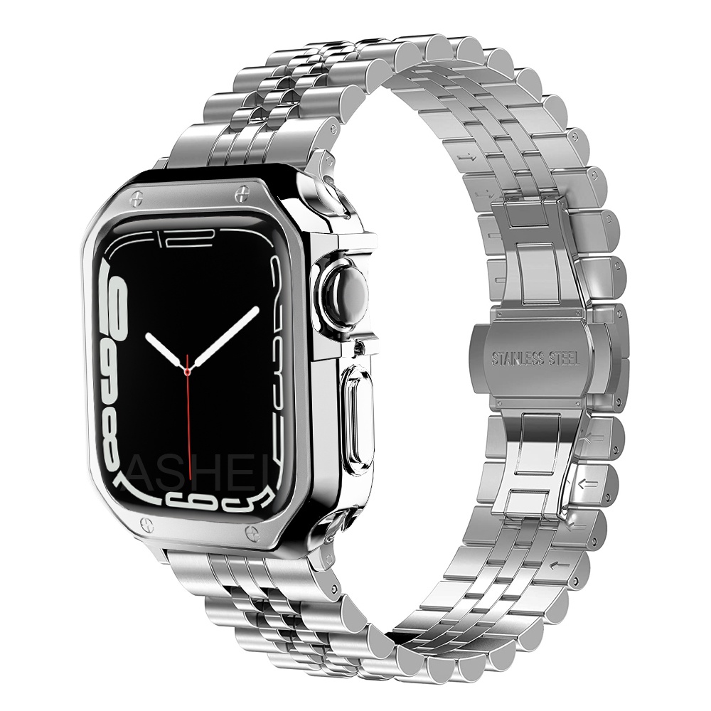 ✙✽♘TPU Case and Steel Bracelet Sets for Apple Watch Band 45mm 41mm 44mm 40mm 42mm 38mm Metal Strap for iWatch series 8 7