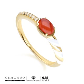 Gemondo แหวนเงินแท้ 925 Sterling Silver ประดับคอร์นีเลียน (Cornelian) และโทแพซไร้สี (Colorless Topaz) : แหวนพลอยแท้