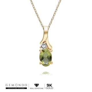 Gemondo จี้ทองคำ 9K ประดับเพอริดอท (Peridot) และเพชร ดีไซน์ใบไม้ (ไม่รวมสร้อย) : จี้พลอย จี้ทองประดับพลอย