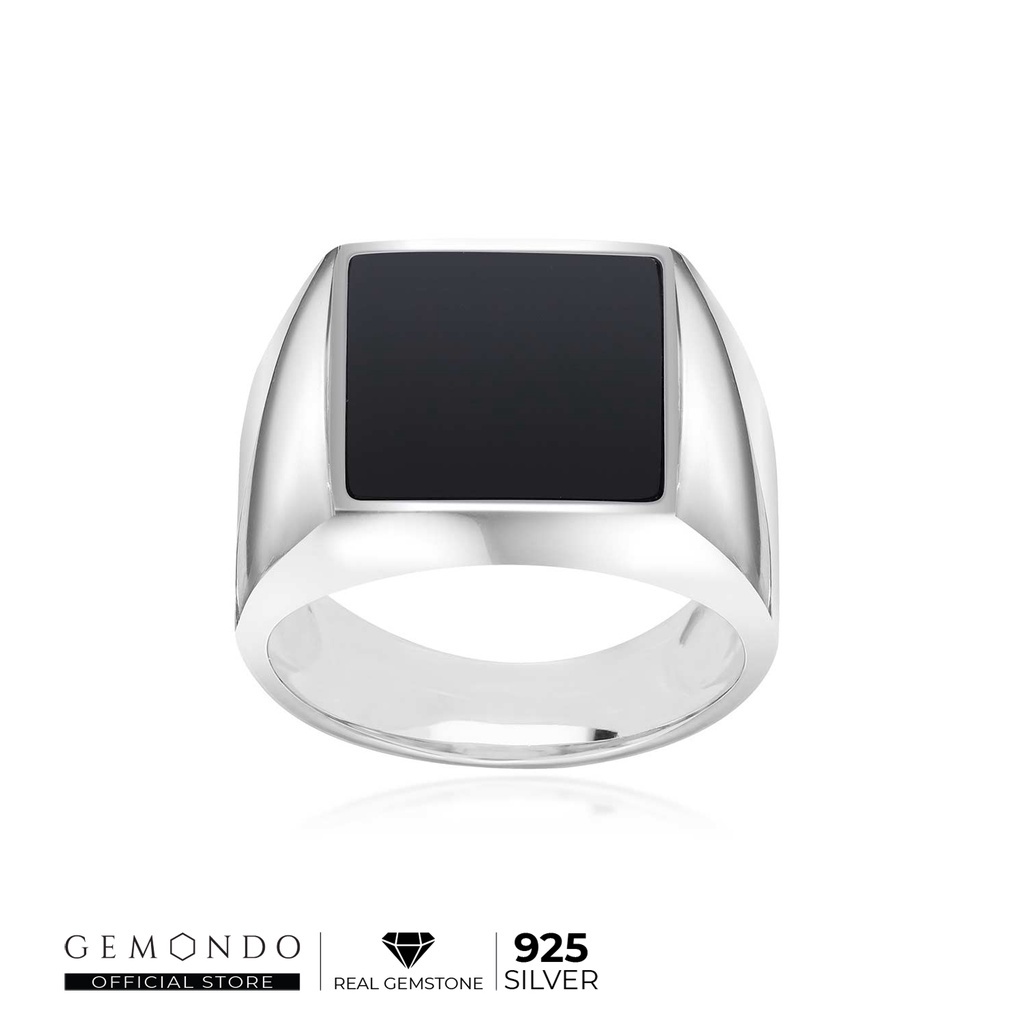 Gemondo แหวนผู้ชายเงินแท้ 925 ประดับหินแบล็คโอนิคส์ (Black Onyx) หรือนิลดำ ดีไซน์คลาสสิค