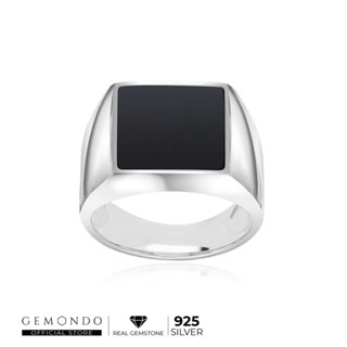 Gemondo แหวนผู้ชายเงินแท้ 925 ประดับหินแบล็คโอนิคส์ (Black Onyx) หรือนิลดำ ดีไซน์คลาสสิค : แหวนนิล แหวนคลาสสิค โมเดิร์น