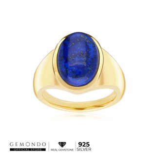 Gemondo แหวนผู้ชายเงินแท้ 925 ชุบทอง 18K ประดับหินลาพิสลาซูลี (Lapis Lazuli) สีน้ำเงิน คลาสสิค : แหวนหิน แหวนพลอย