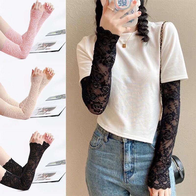 ถุงมือกันแดด ลูกไม้ แขน ผู้หญิง ขับรถ ไร้รอยต่อ ปลอกแขน ป้องกันรังสียูวี