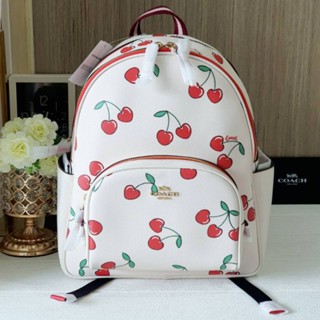 🍒🍒🍒กระเป๋าสะพายผู้หญิงเป้สีขาวลายเชอรี่น่ารักมากเป้กลาง COACH CE628 Court Backpack With Heart Cherry Print