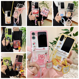 เคสโทรศัพท์มือถือ PC พับได้ กันกระแทก ลายการ์ตูน Powerpuff Girls พร้อมจี้สร้อยข้อมือ สําหรับ OPPO Find N2 Flip 5G