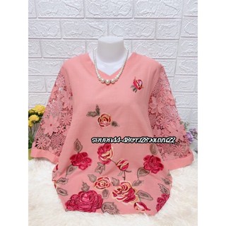 เสื้อลินินสาวอวบผสมผ้าฝ้ายคอวีใส่สวยใส่ดูพร้อมเพรียวรอบอก44-48ยาว28
