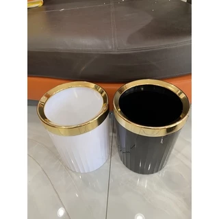 HH17-39 ถังขยะริ้วลายทางสีพื้นขอบทอง 12L. ก7-2
