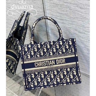 ของแท้ 100% [แบรนด์ใหม่และขนาดเล็ก] DIOR Book Tote Collection Oblique ปักดอกไม้เก่าเต็มพิมพ์ไหล่เดียวกระเป๋าถือ