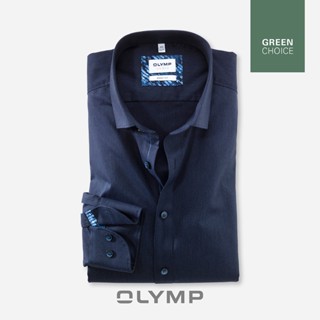 OLYMP GREEN CHOICE Level Five Shirt เสื้อเชิ้ตชายรักษ์โลก สีกรมท่า ผ้าเท็กเจอร์  ทรงพอดีตัว ยืดหยุ่นได้ดี รีดง่าย