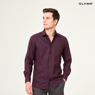 OLYMP GREEN CHOICE LUXOR Shirt เสื้อเชิ้ตชายรักษ์โลก สีดำ-แดงเลือดหมู ลายชิโนริ ทรงหลวม ใส่สบาย รีดง่าย