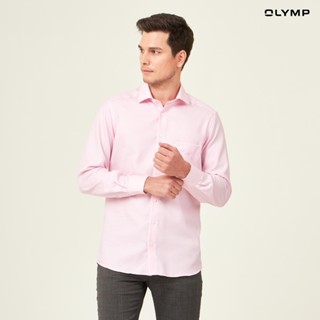 OLYMP LUXOR Shirt เสื้อเชิ้ตชาย  สีชมพู  ผ้าเท็กเจอร์ ลายชมพู-ขาว ทรงหลวม ใส่สบาย รีดง่าย