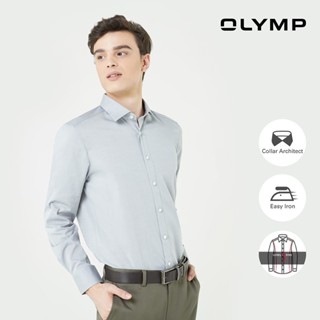 OLYMP Level Five Shirt เสื้อเชิ้ตชาย ผ้าเรียบสีเทา ทรงพอดีตัว ยืดหยุ่นได้ดี รีดง่าย