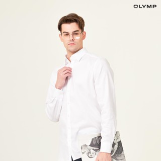 OLYMP Level Five Shirt เสื้อเชิ้ตชาย สีขาว ผ้าเท็กเจอร์ ทรงพอดีตัว ยืดหยุ่นได้ดี รีดง่าย