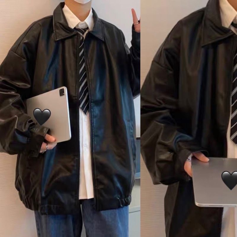 ลดอีก 30% เหลือ 356บาท Allshoppa | ส่งทันที Leather Jacket เสื้อแจ็คเก็ตหนังผู้ชาย เสื้อคลุมหนังผู้ชาย สไตล์เกาหลี