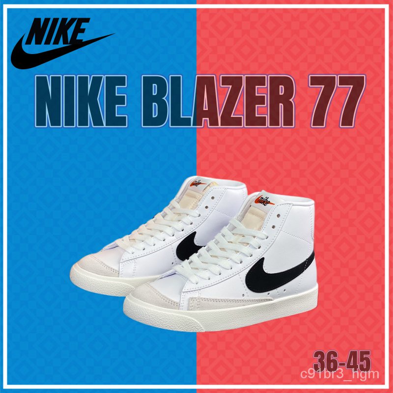 NIKE BLAZER MID 77 รองเท้าผ้าใบสีขาวและดำ unisex