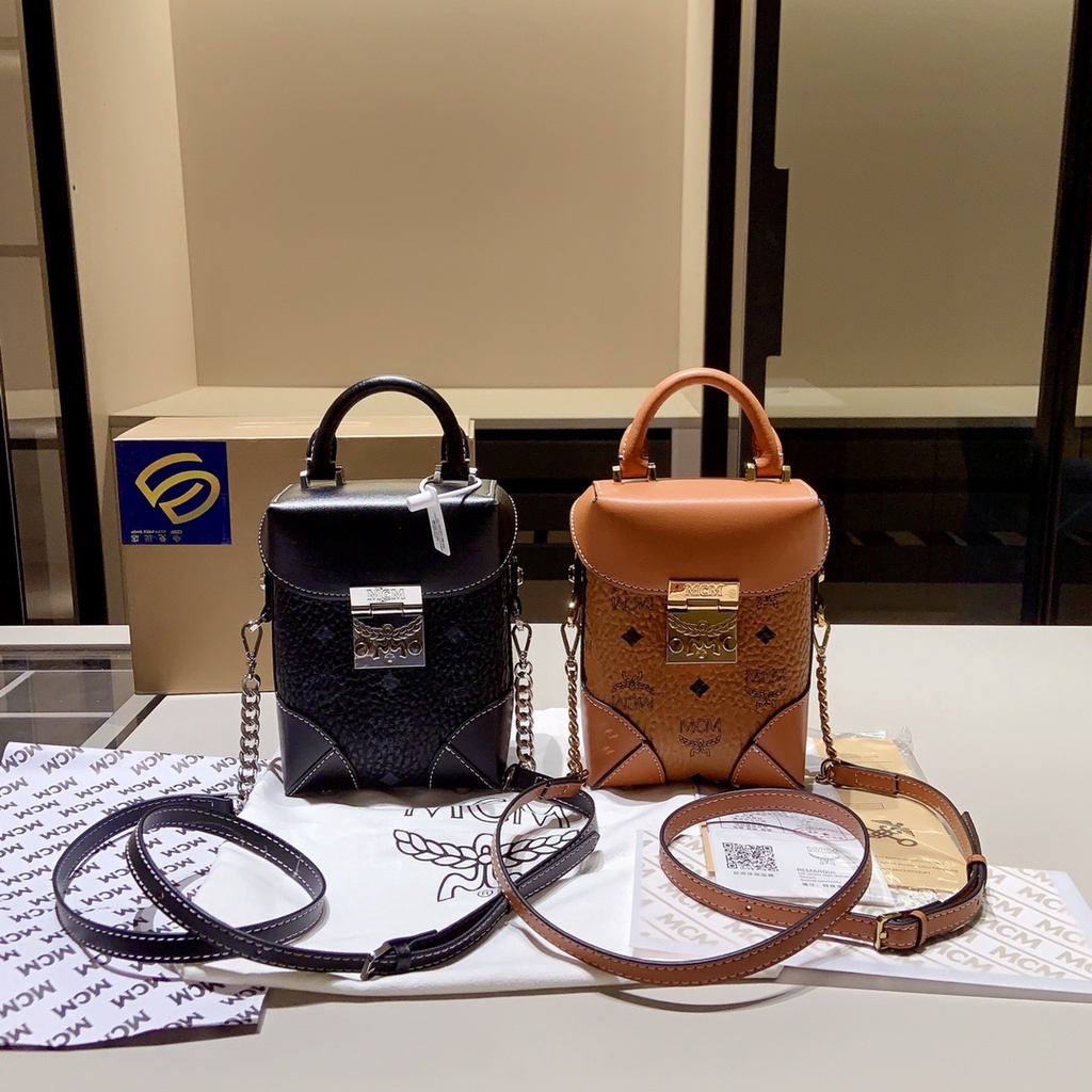 [พร้อมกล่อง] Mcm Vintage Box Bag Women s Handbag Fashion Casual Shoulder Bag Crossbody Bag