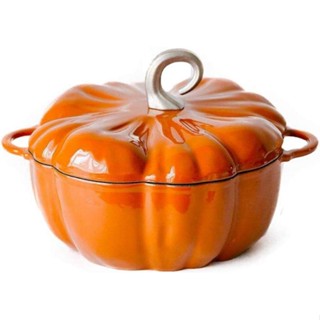 20cm/25cm Enameled Cast Iron Pumpkin Dish,3.7L, Burnt Orange, Oven Safe