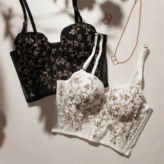 HotBra ชุดชั้นในเซ็กซี่ มีโครง บราลูกไม้ มีฟองน้ำ Corset Crop Top  CC 2490