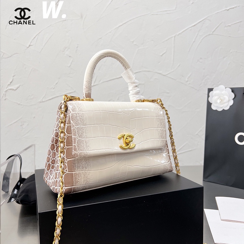 Chanel Coco Handle Bag หนังจระเข้หนังผู้หญิงกระเป๋าสะพายสไตล์แฟชั่น