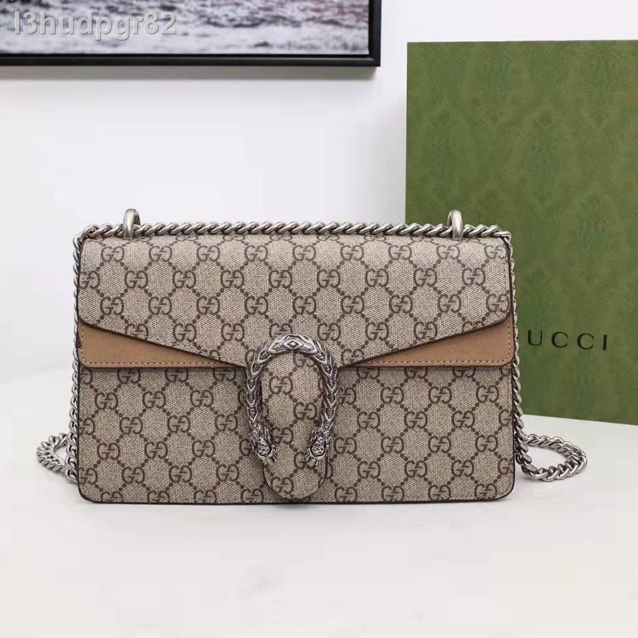 ✢☢■ในสต็อก [พร้อมกล่อง] กระเป๋า Gucci ผู้หญิงของแท้ 100% กระเป๋าสะพายหนังเคลือบใหม่ Gucci Dionysus classic Bacch