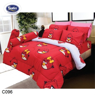 Satin (ครบเซ็ต) ผ้าปูที่นอน+ผ้านวม 5ฟุต 6ฟุต แองกี้เบิร์ด Angry Birds C096 #ซาติน เครื่องนอน ชุดผ้าปู ชุดผ้าปูเตียง