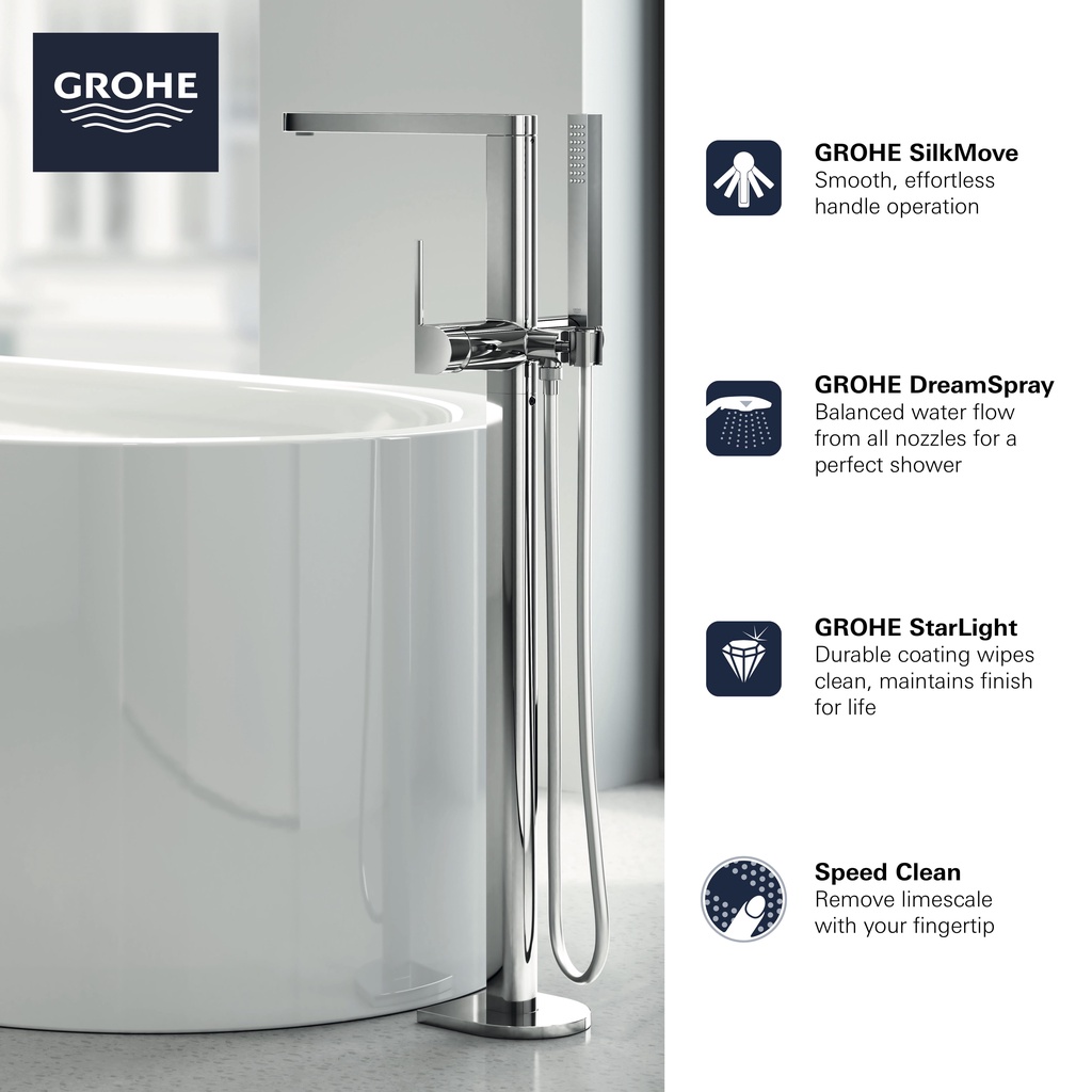 GROHE PLUS OHM BATH FREESTANDING +SHOWER SET 23846003 Shower Valve Toilet Bathroom Accessory Set Faucet Minimal