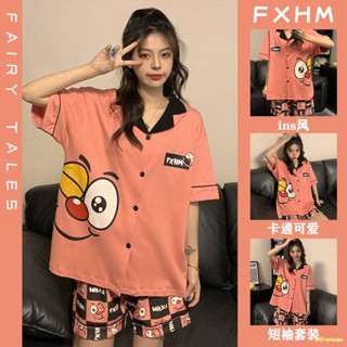 ❤จัดส่งทันที❤ชุดนอนสตรีใหม่การ์ตูนพิมพ์ชุด Homewear แขนสั้นหลวม