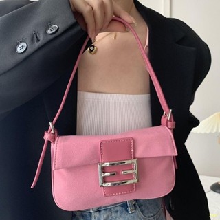 พร้อมส่ง #🔥Retro Matte Rose Pink Baguette Underarm Bag New กระเป๋าสะพายไหล่พกพากระเป๋าใบเล็กสำหรับผู้หญิง