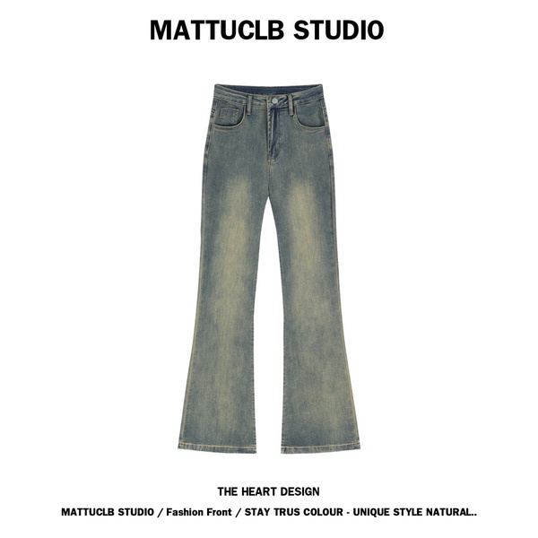 กางเกงขายาว ☸MATTUCLB STUDIO กางเกงยีนส์ Vintage Nostalgic สำหรับสุภาพสตรี Slim Fit Slim Fit♖