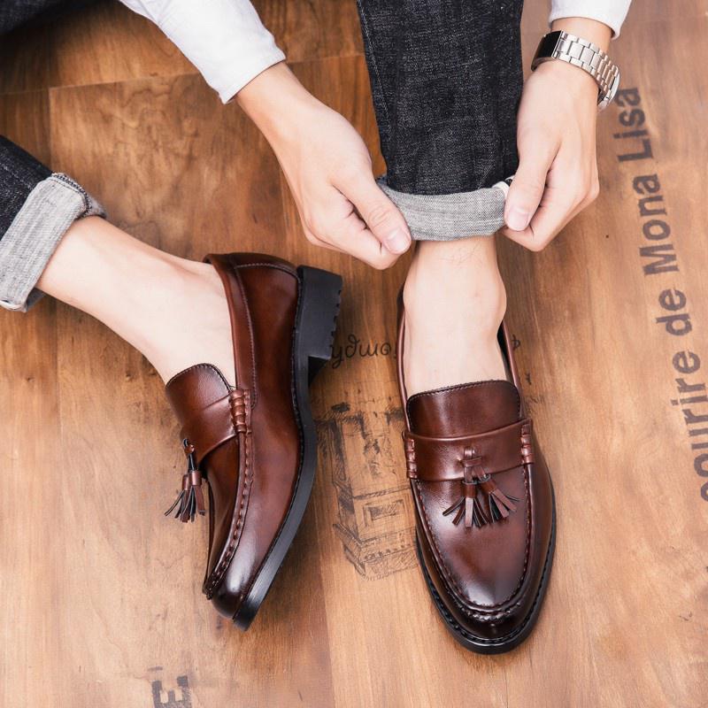 Tassel loafer รองเท้าหนังลําลอง สีดํา และสีน้ําตาล สําหรับผู้ชาย ไซซ์ 38-44