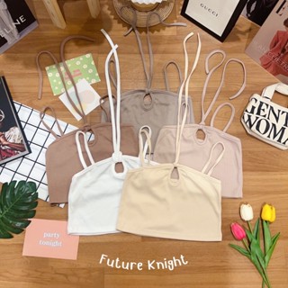 FK🌻พร้อมส่ง🌻 ครอปสายเดี่ยว ผูกคอ อกทรงหยดน้ำ ผ้าร่อง