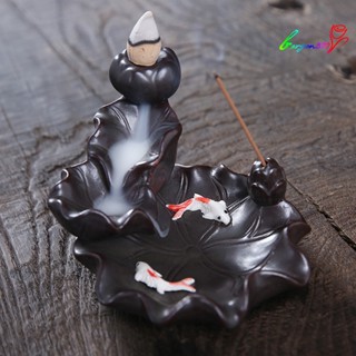 【AG】Teahouse Waterfall Lotus Backflow Incense Burner Ceramic Censer Home Decoration