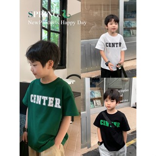 Cokids🌏เสื้อผ้าเด็กเสื้อยืดแขนสั้นเด็กผู้ชาย 2023 ใหม่ตัวอักษรเด็กหล่อเด็กครึ่งแขนยอดนิยมอินเทรนด์